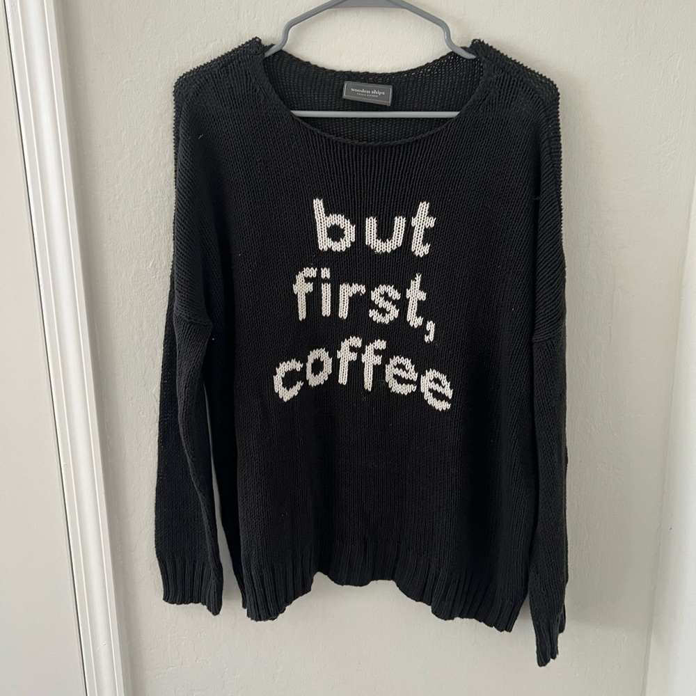 Wooden Ships Black Knit Graphic Sweater, Sz L